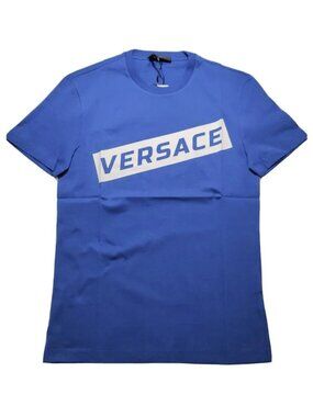Versace Box Logo Crew Neck T-Shirt Men's Size XS Blue/White AUTHENTIC